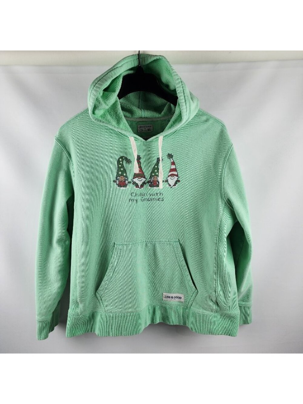 Life Is Good Mens Hoodie XL Green Chillin With My Gnomes